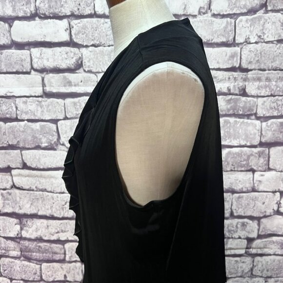 Chico's Travelers Black Sleeveless Ruffle Front Cardigan Size XL - Picture 4 of 8